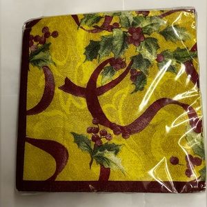 New 16 Creative Papers Napkins 3 Ply “Ribbons and Holly” 12 7/8” x 12 7/8”